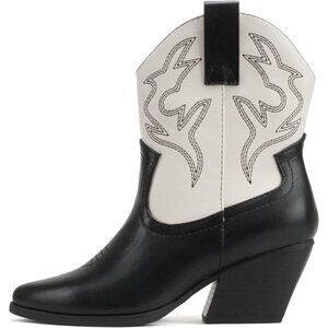 Blazing Ankle Boot Women Black White mitation SuedePointe Toe Low Heel